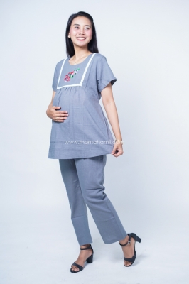 Mama Hamil Setelan Baju Hamil Kantor Casual Bordit Onthel Pita Misha Cloth - STD 102